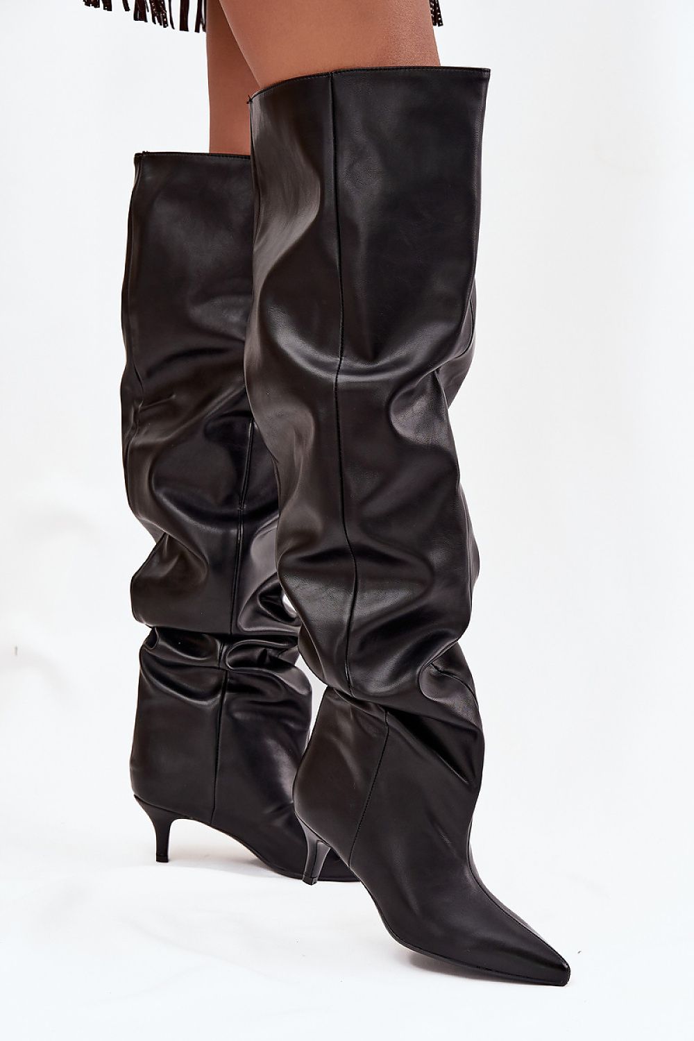 Luxury Eco-Suede women's wide shaft knee-high boots from Step in Style, designed with a 6 cm low stiletto heel for a fashionable and versatile addition to your wardrobe.