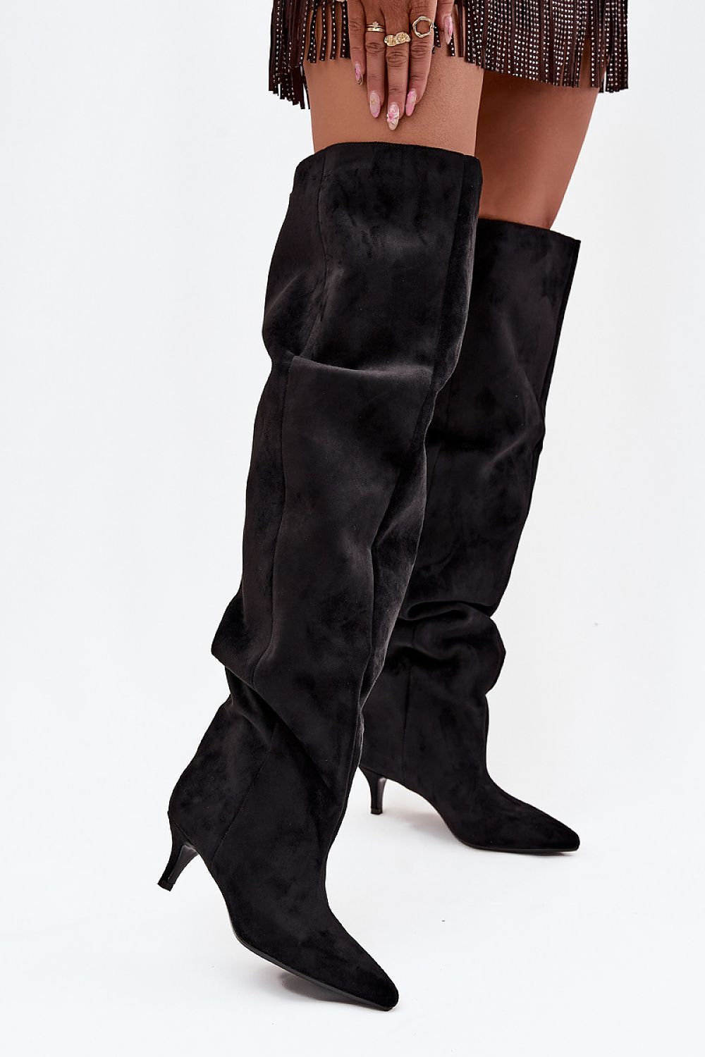 Elegant Eco-Suede women's knee-high boots with wide shaft by Step in Style, seamlessly blending comfort and style for all-day wear in any setting.