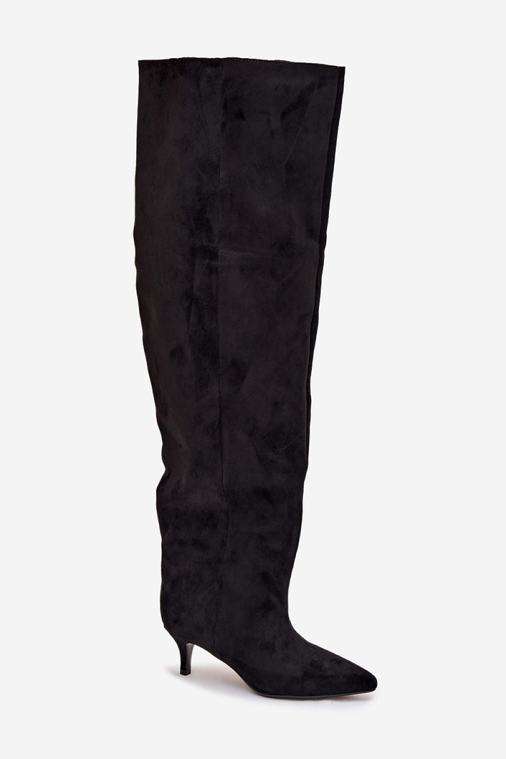 Sophisticated and practical Eco-Suede women's boots by Step in Style, featuring low stiletto heels and a spacious wide shaft for a chic yet comfortable look.