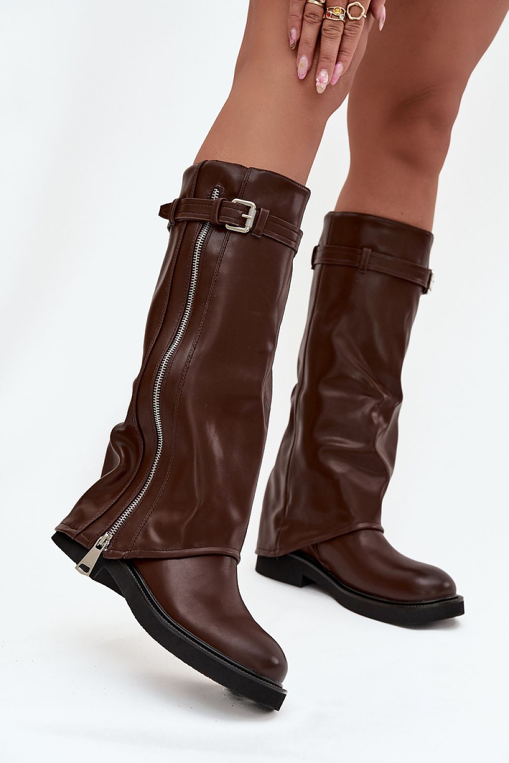 Luxurious women's thigh-high boots crafted from eco leather by Step in Style, featuring a slip-on design with a decorative buckle detail.