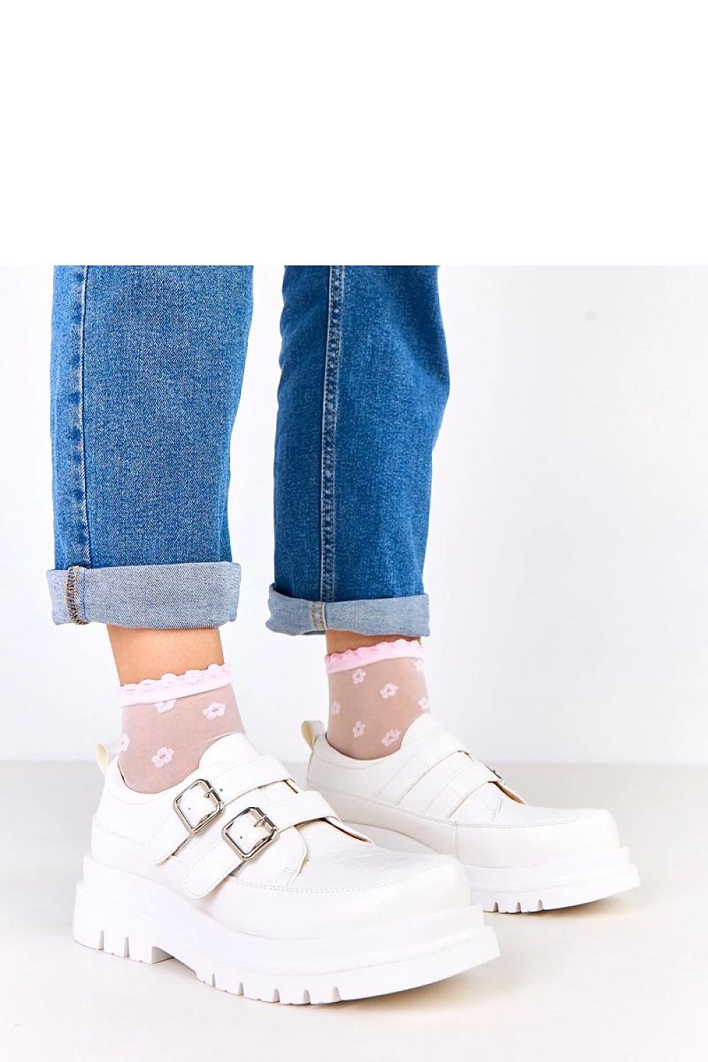 Luxurious Solea Slip-On Platform Shoes crafted from eco-leather, featuring decorative buckles, showcasing a modern design with a 5 cm platform height.