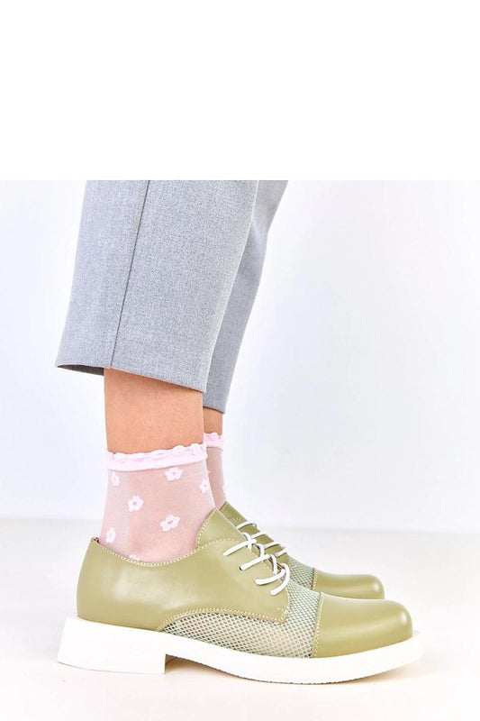 Close-up of Solea Lace-Up Half Shoes detailing the stylish mesh insert and high-quality artificial leather, designed for comfort and breathability with a low 3 cm heel.