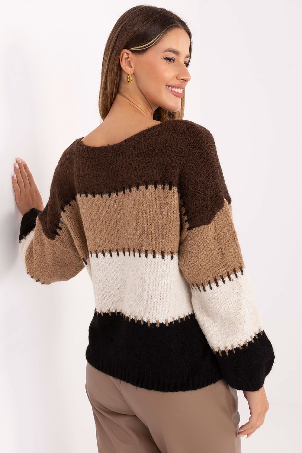 Italy Moda women's oversized striped jumper perfectly styled with denim for a casual, chic look suitable for everyday wear.