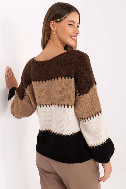 Italy Moda women's oversized striped jumper perfectly styled with denim for a casual, chic look suitable for everyday wear.