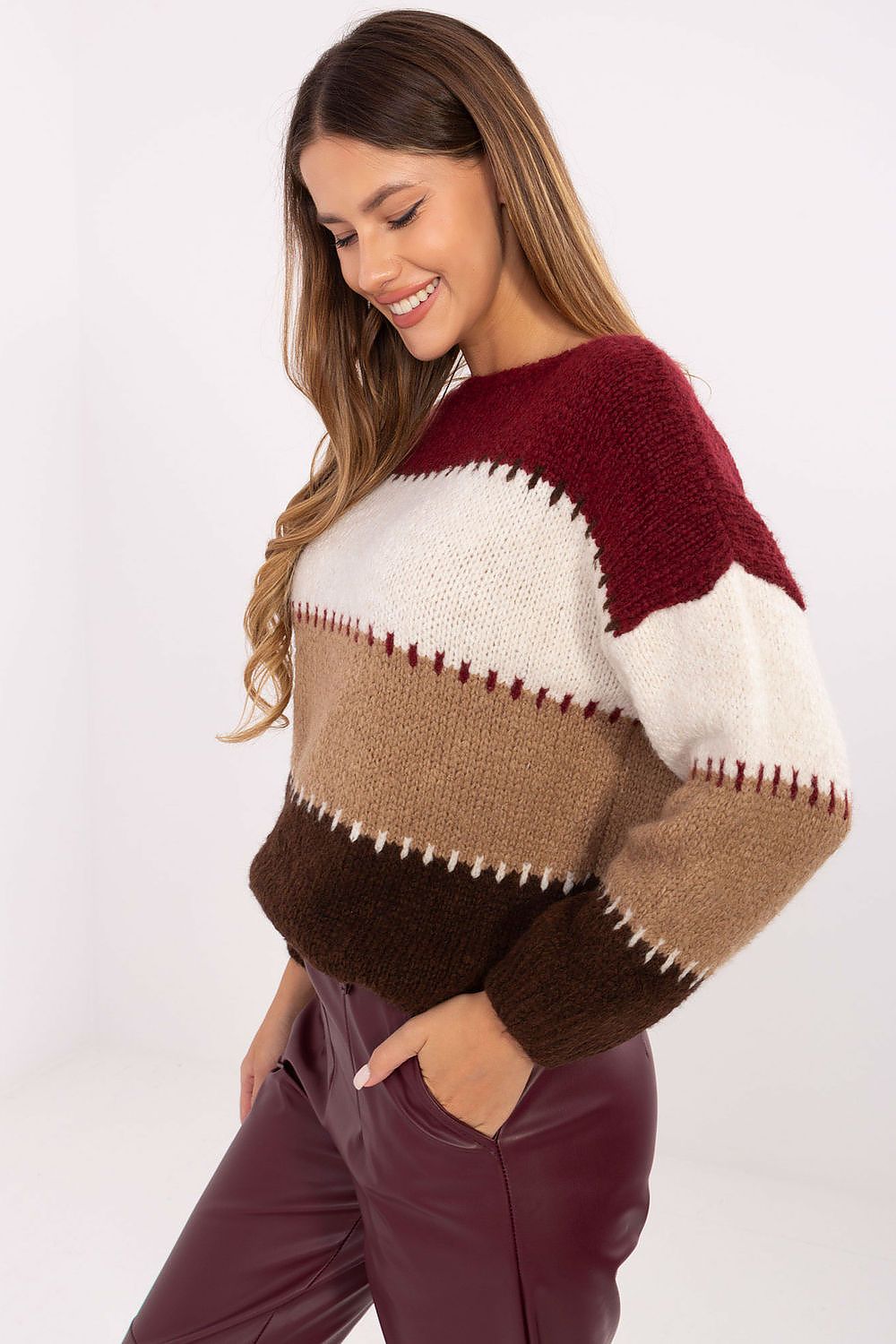 Luxurious oversized striped women's jumper by Italy Moda, elegant blend of acrylic and wool, size EU 0.