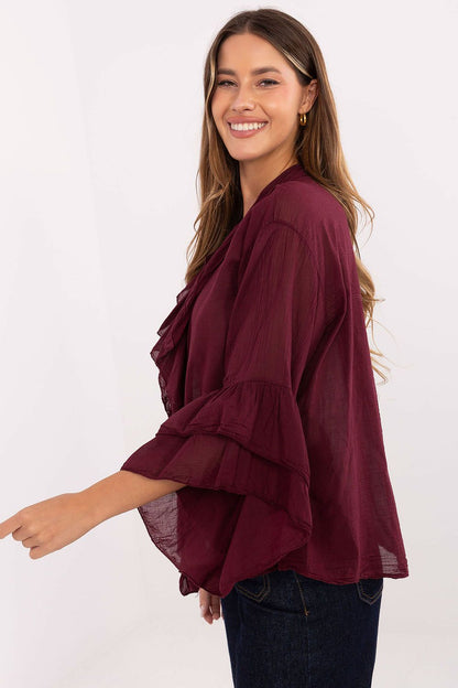 Stylish Italy Moda women's shirt in high-quality cotton, ideal for office wear, with elegant jabot accent at the front.