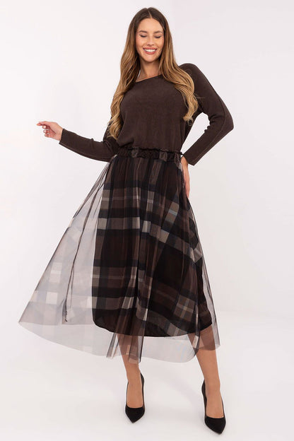 Full view of the Elegant Midi Tulle Skirt by Italy Moda, with a focus on its chic silhouette and versatile styling options for modern women.