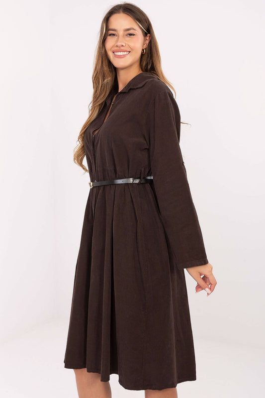 Elegant Classic Cotton Midi Shirt Dress by Italy Moda in flared cut with belted waist, showcasing a timeless design perfect for work or casual outings.