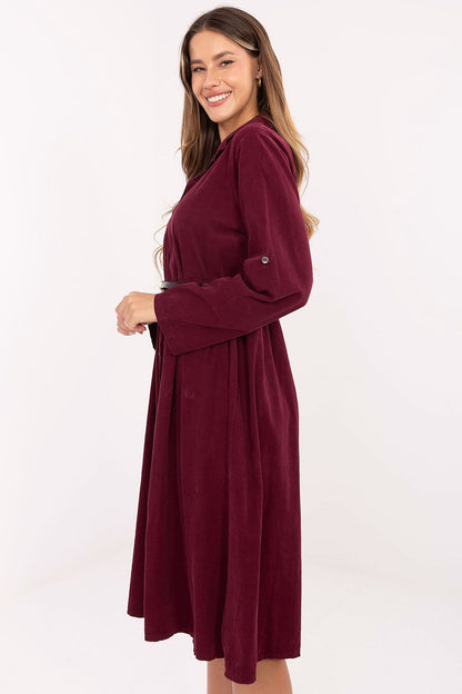 Model wearing the Italy Moda Classic Cotton Midi Shirt Dress, demonstrating its elegant yet casual look, suitable for various occasions.