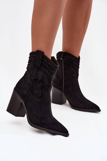 Elegant Women's Eco Suede Cowboy Ankle Boots by Step in Style with Zipper Closure and 9cm Heel, showcasing a chic fashion inspired by the Wild West.