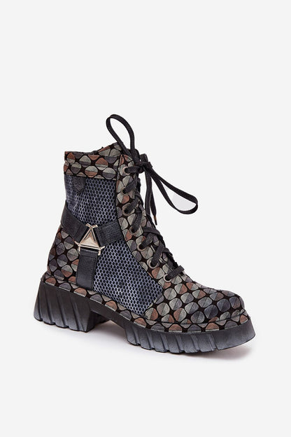 Stylish Maciejka women's platform workery boots with unique decorative straps, crafted from natural leather by Step in Style.