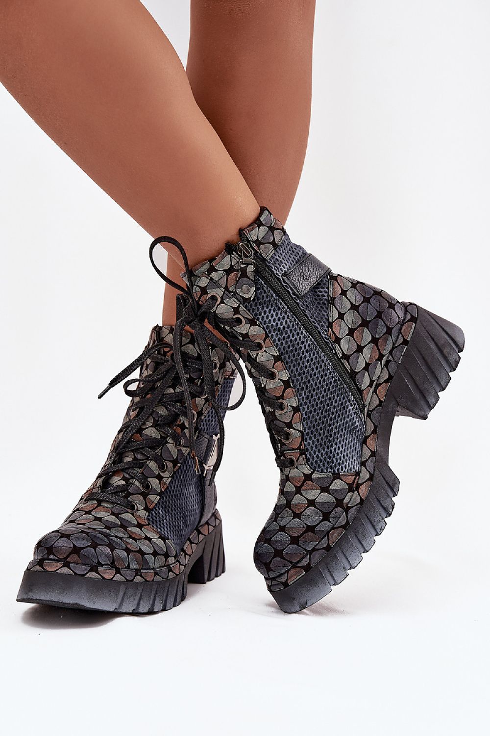 Luxurious Maciejka women's natural leather workery boots featuring a unique design with a flat heel and platform, perfect for stylish everyday wear, by Step in Style.