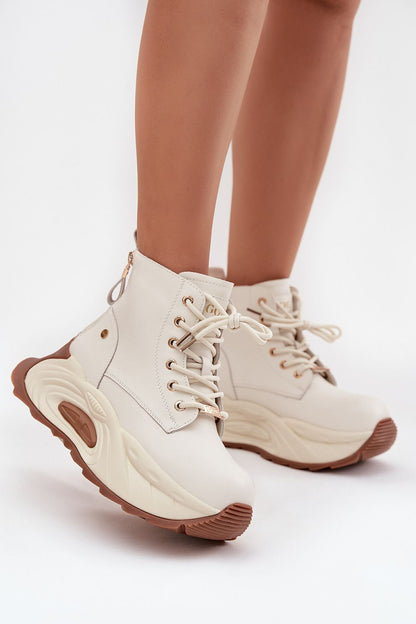 Elegant GOE women's natural leather ankle boots with platform and zippers, designed for modern comfort and style.