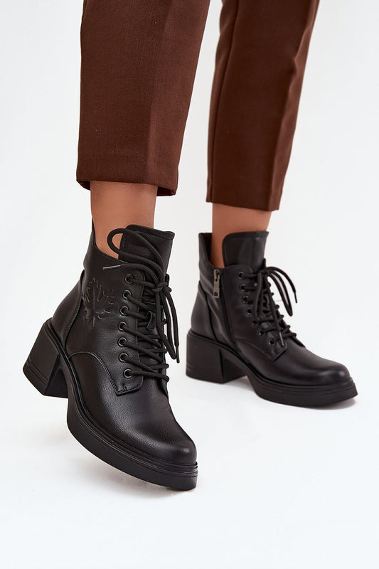 Vinceza Women's Leather Boots with Block Heel, showcasing sleek design and elegant lacing & zipper, ideal for stylish everyday wear by Step in Style.