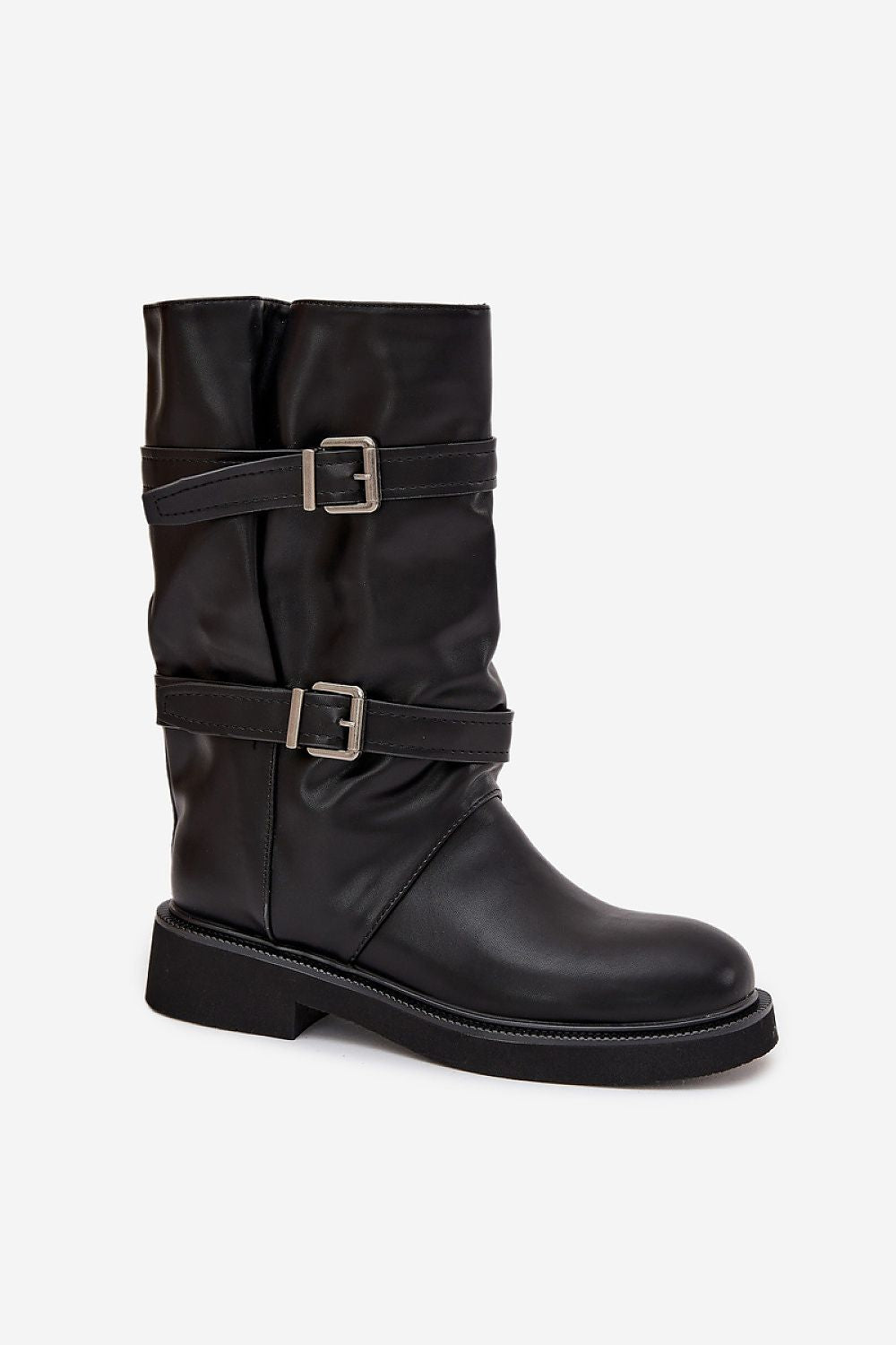 Sophisticated Eco Leather Thigh-High Boots in black with decorative buckles by Step in Style, ideal for elevating casual or formal looks this season.