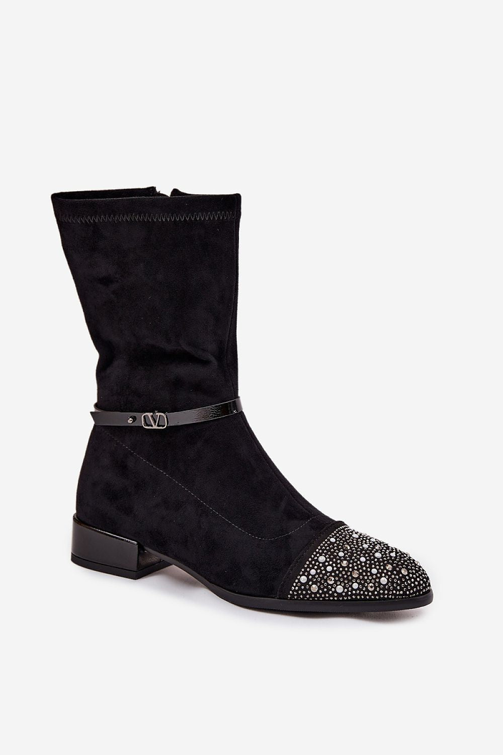 Stylish eco suede ankle boots for women, designed by Step in Style, featuring a low 3.5 cm heel and feminine embellishments, ideal for colder seasons.