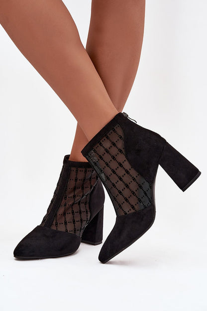 Stylish women's eco suede ankle boots with a modern mesh design, showcased by Step in Style, ideal for glamorous outings and special occasions.