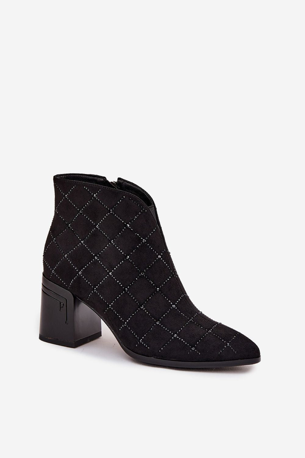 Sophisticated women's faux suede ankle boots from Step in Style, showcasing a chic almond toe shape, ideal for evening outings with a comfortable 7.5cm heel.