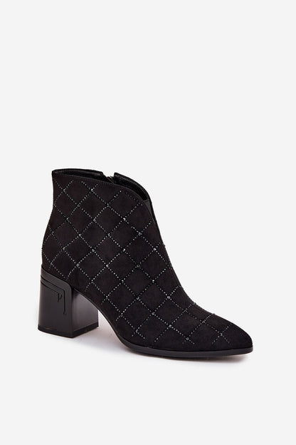 Sophisticated women's faux suede ankle boots from Step in Style, showcasing a chic almond toe shape, ideal for evening outings with a comfortable 7.5cm heel.