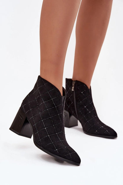 Elegant women's faux suede ankle boots by Step in Style, featuring a 7.5cm heel and almond toe design, perfect for evening outings and special occasions.