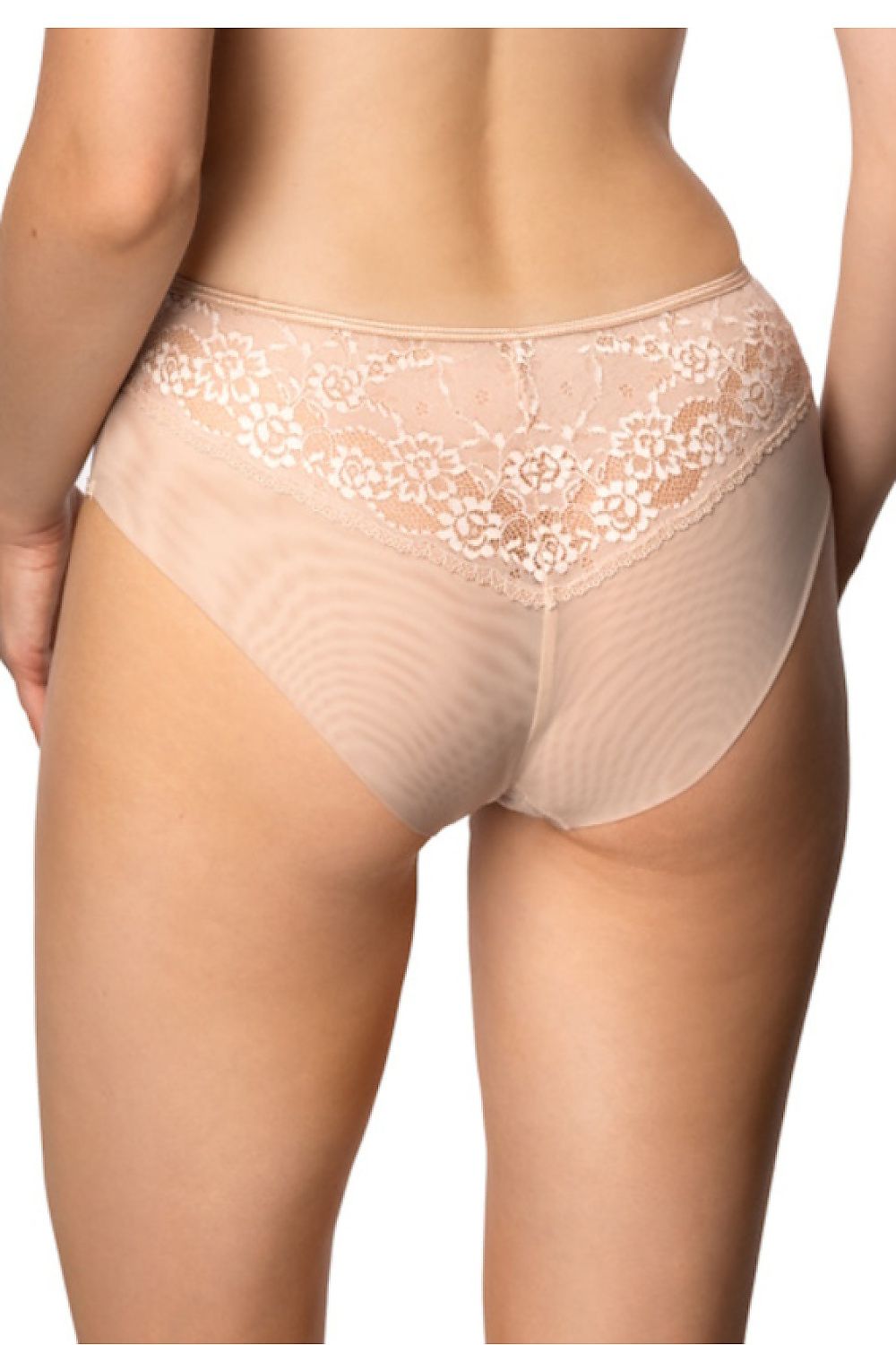 Beige Sonnet High-Waisted Lace Briefs by Mat, offering elegant comfort with floral lace and mesh details, suitable for EU sizes 36-48.