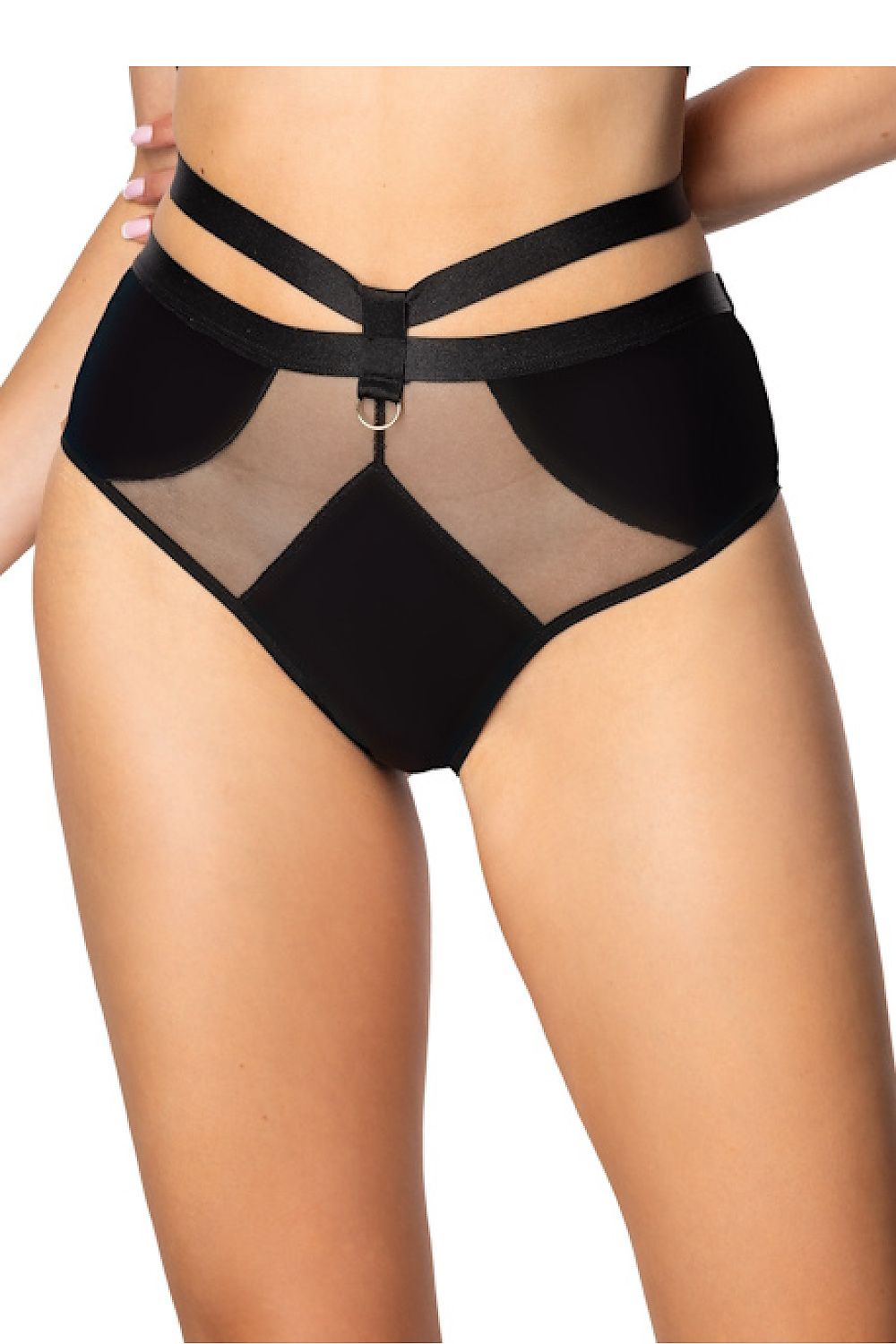 Etna High Waist Black Panties by Mat featuring elegant mesh inserts, designed for comfort and style in sizes EU 36-48.