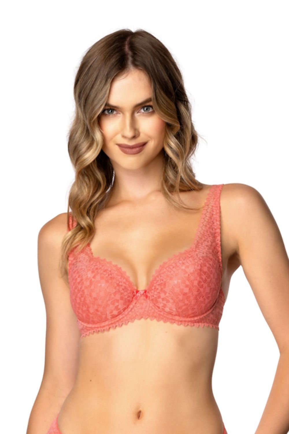 Luxury coral Gravity Big underwired bra by Mat, designed for large busts, providing elegant support and comfort. Perfect for everyday wear and special occasions.