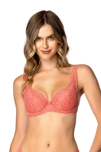 Luxury coral Gravity Big underwired bra by Mat, designed for large busts, providing elegant support and comfort. Perfect for everyday wear and special occasions.