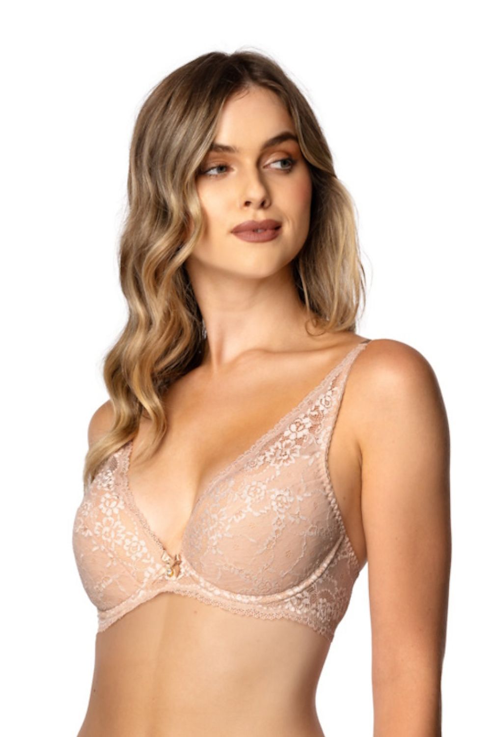 Stylish and modern beige push-up bra Sonnet by Mat, designed with delicate straps and lace accents, perfect for achieving a refined look under any outfit.