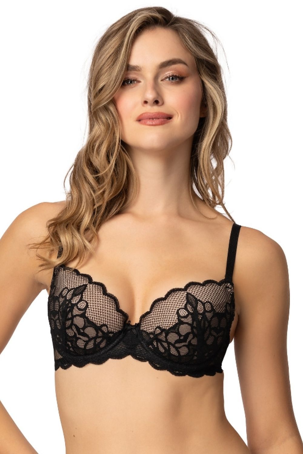 Luxurious black push-up bra, Venice M-4023/11 by Mat, designed for a fuller shape with refined craftsmanship and stylish lace accents, perfect for any occasion.