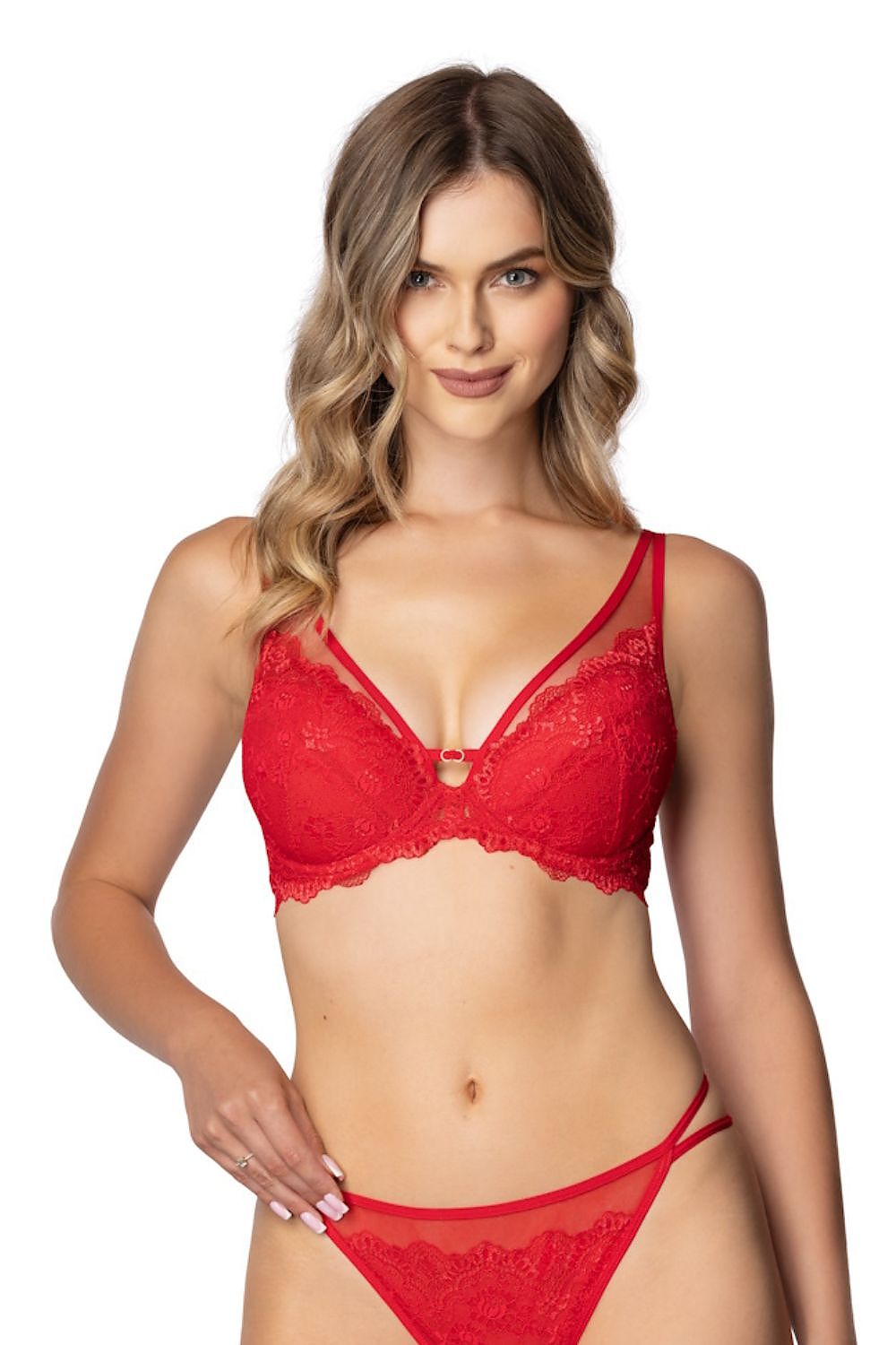Mat's luxurious red lace push-up bra Kisses M-4026/11, perfect for everyday wear and special occasions, combining style and superior comfort.