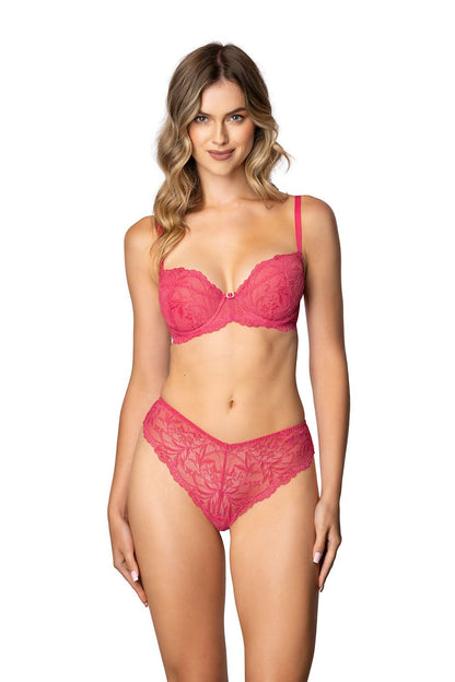 Stylish raspberry push-up bra from Mat, showcasing a stunning lace overlay for an elegant and feminine silhouette.