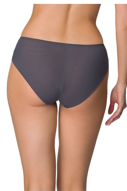 Luxury view of Melisande Gray Lace Accented Briefs by Mat, featuring delicate tulle inserts and exquisite craftsmanship for ultimate comfort and style.