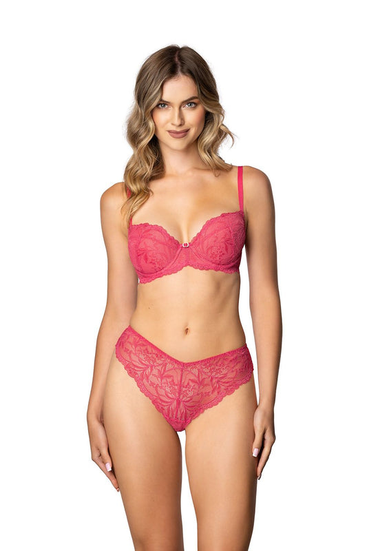Luxurious Raspberry Eternal Brazilian Lace Panties by Mat, highlighting soft fabric and exquisite craftsmanship for ultimate comfort.