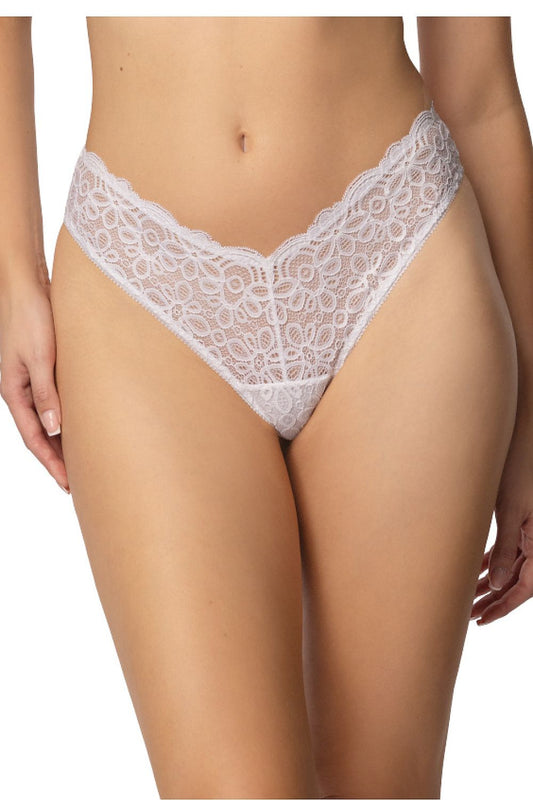 Elegant white Brazilian lace panties by Mat, perfect fit for EU 36-48, embodying luxurious comfort and style.