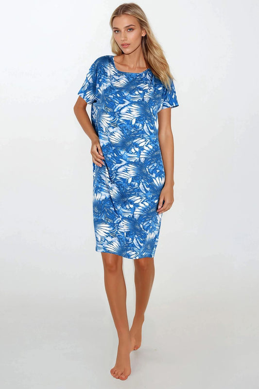 Elegant women's nightshirt designed by Momenti Per Me, showcasing a soft, breathable viscose blend and a luxurious silhouette perfect for nightwear.