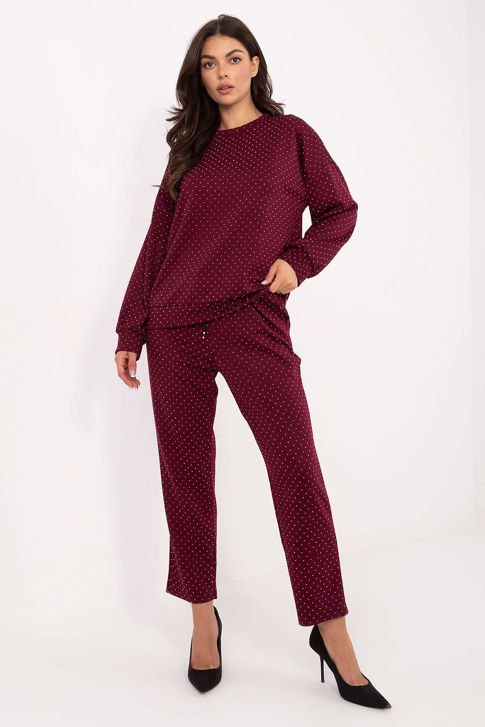 Chic women's tracksuit set by Rue Paris ideal for work and casual outings, featuring a tie waist and slip pockets for practicality.