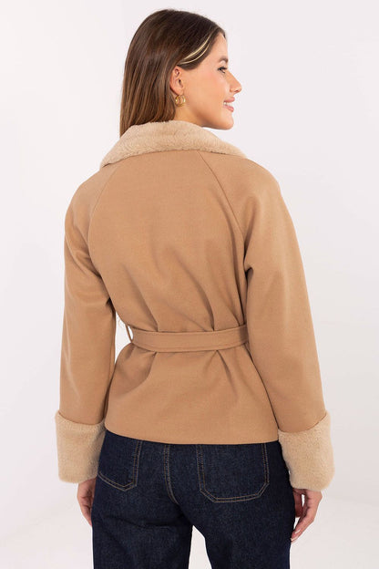 Sophisticated autumn winter coat for women by Rue Paris, made of high-quality polyester blend, combining comfort with elegance in a modern short design.