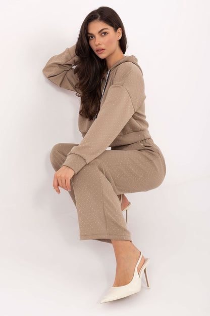 Elegant women's tracksuit set by Rue Paris featuring a stylish hoodie and high-waisted pants, crafted from a soft viscose blend.