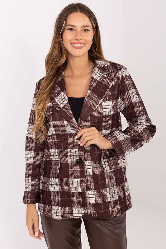 Elegant checkered blazer for women by Rue Paris, showcasing timeless style and comfort in a fashionable design.