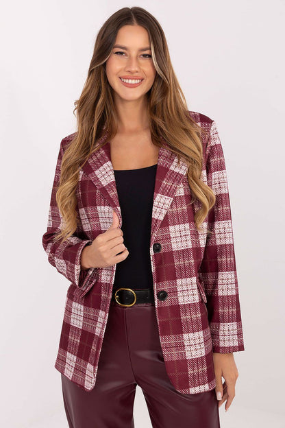 Elegant checkered blazer for women by Rue Paris, featuring timeless design, lapels and structured silhouette.