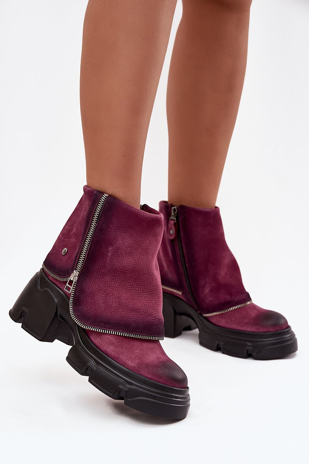 Maciejka Women's luxurious natural leather boots featuring a unique turned-down upper, elevated by a 7.5cm block heel, combining comfort and elegant style.