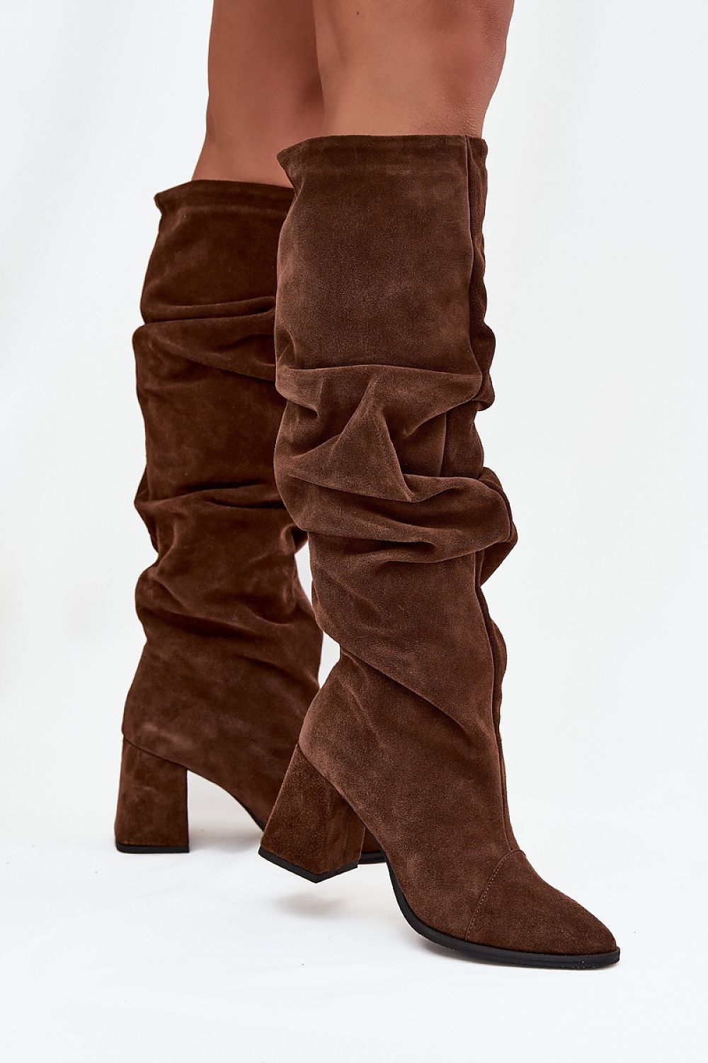 Elegant women's suede heel boots by Step in Style featuring a pleated shaft and comfort fit, perfect for autumn-winter fashion.