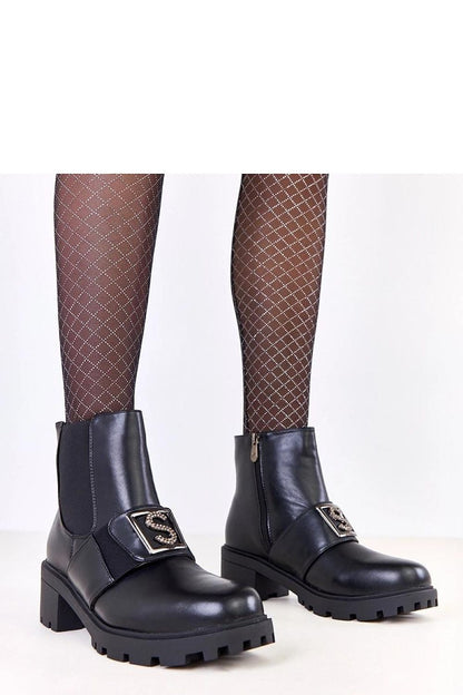 Luxury women's ankle boots by Solea featuring decorative zircons, crafted from high-quality eco-leather, with a chic round toe design.