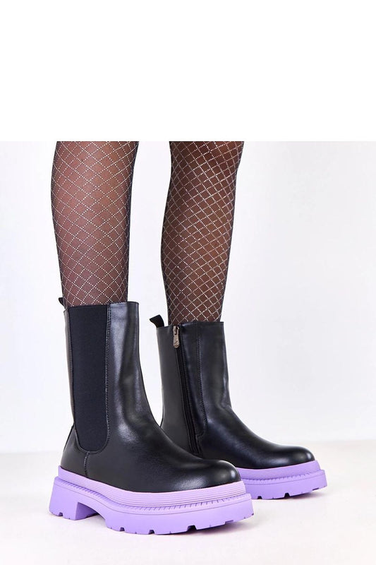 Luxurious Solea Unique Purple Sole Ankle Boots in high-quality synthetic leather, featuring a stylish design and eye-catching purple sole.