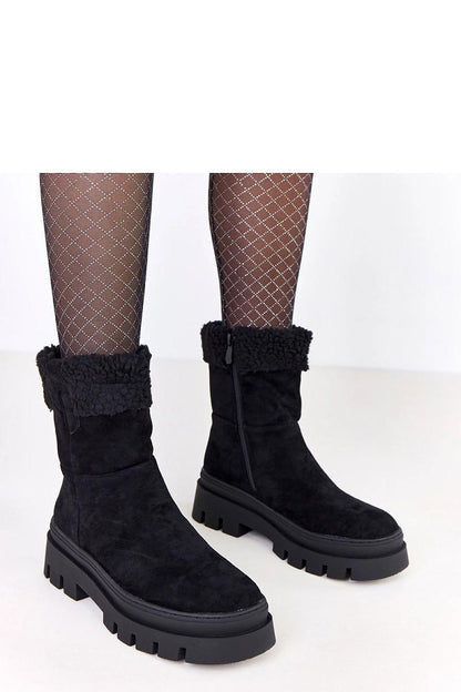 Stylish Chunky Sole Ankle Boots by Solea, crafted in black suede-like eco leather with a luxurious fur lining for ultimate comfort and sophistication, ideal for autumn-winter fashion.