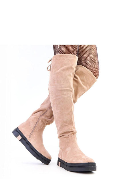 Solea elegant thigh-high platform boots for women in luxurious faux suede with a 3.5 cm heel, showcasing stylish design and modern sophistication.