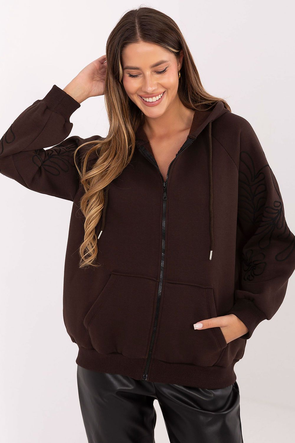 Luxury casual women's hoodie size S, crafted from a high-quality cotton blend with zip closure and elegant embroidery, from vendor Relevance.