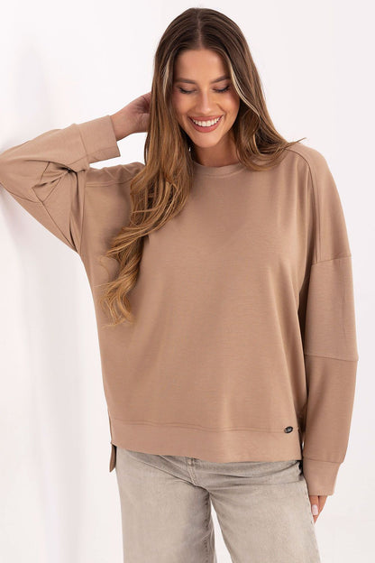 Luxury women's sweatshirt EU 0 by Relevance, crafted from a soft viscose-elastane blend, featuring a classic round neck and elegant casual style.