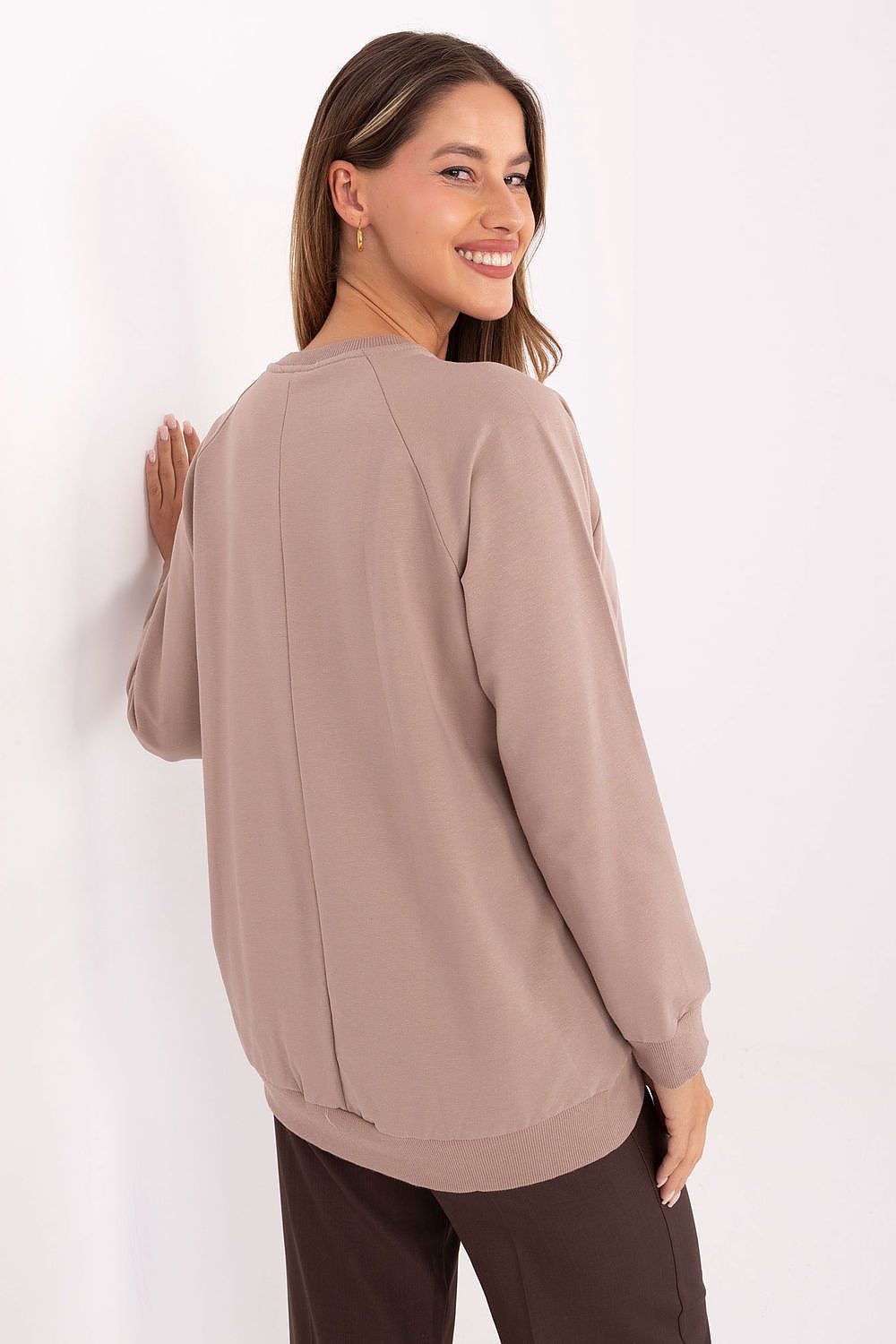 Sophisticated women's long sleeve sweatshirt by Relevance, designed with a round neckline and refined embroidery for an elevated casual look.